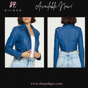 Blue Cropped Leather Jacket